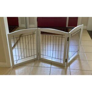 New Freestanding Foldable Dog Gate for House Extra Wide Wooden White indoor